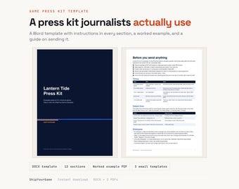 Plantilla para kit de prensa de videojuegos / Documento Word DOCX, ejemplo en PDF, guía de difusión (descarga digital)