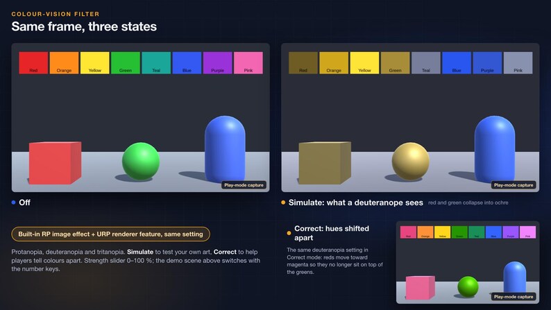 Unity 6 PC Accessibility Kit: Colorblind Filters, Text Scaling, Subtitles (C# Source) image 3