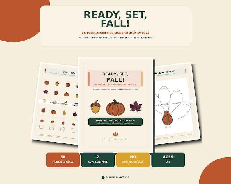 Fall Activity Pack for Kids Ages 3-5 - 58 Printable Preschool Pages - Etsy