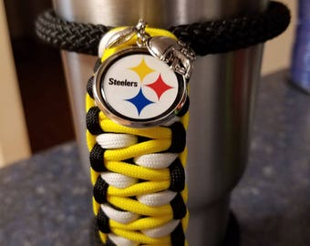 RTIC/YETI Tumbler Handle in Pittsburg Steelers Colors with Tag and charms