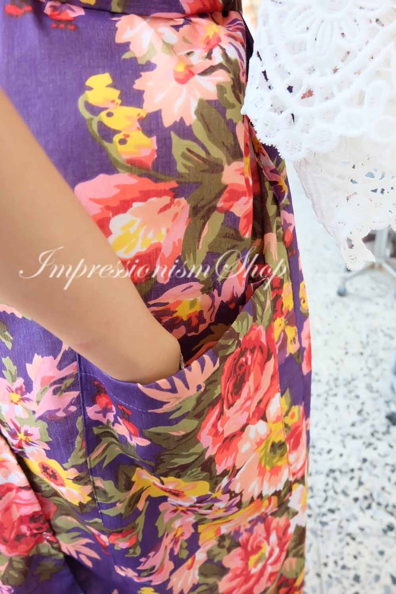 Kaftans Maternity Hospital Gown Ankle length Maternity Robe Purple Front and Snaps down back gown delivery To be Mom Kimono Robe Pregnant