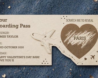 Carte à gratter personnalisée - Révélation surprise d'un voyage, cadeau de Saint-Valentin, billet de destination personnalisé (fichier numérique)