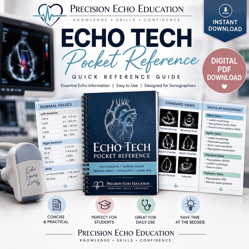 Echo Tech Pocket Reference | Studiehandledning för ekokardiografi | Snabbreferens för hjärtsonografi | Digital PDF-nedladdning bild 1