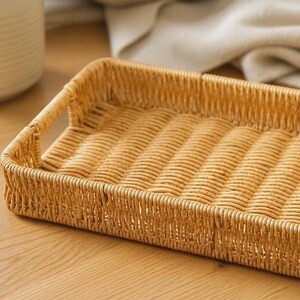 Rectangular Imitation Rattan Storage Basket - Woven Plastic Organizer Tray