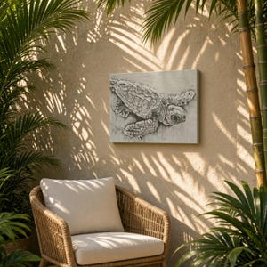 Loggerhead Sea Turtle Canvas | Original Graphite Wildlife Art (30” x 20”)