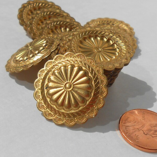 Large Vintage Raw Rich Low Brass Concho Stamped Blanks.  Set of 5.