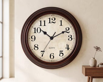 Vintage Wall Clock Bronze Silent Non Ticking Round Clock, Classic Rustic Wall Decor for Home, Kitchen & Office