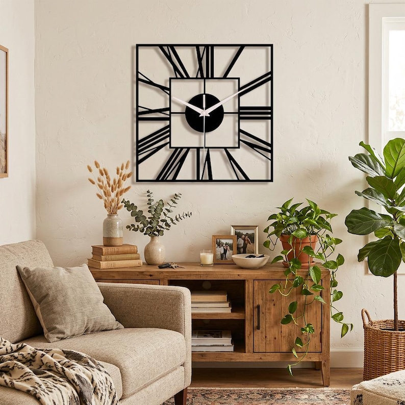 Large Black Square Wall Clock, Modern Roman Numeral Style Clock ...