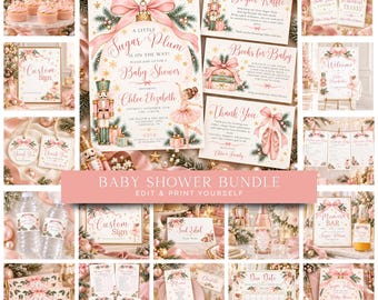 Sugar Plum Baby Shower Bundle, Nutcracker Fairy Invitation, Games & Signs, Editable Canva Templates