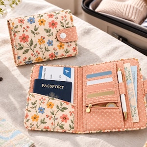 Passport Wallet Sewing Pattern, Floral Travel Organizer PDF Download, Accessory bag, Travel pouch