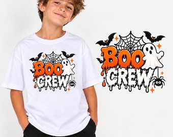 Camiseta de Halloween Boo Crew para niños y adolescentes | Camiseta personalizada con nombre | Camiseta de Halloween espeluznante | Camiseta de truco o trato
