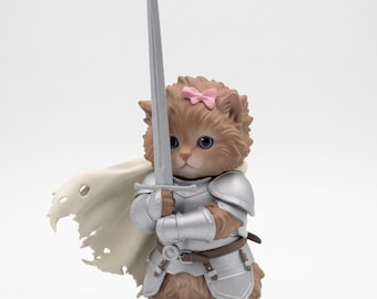 Viral Medieval Cat Knight Figurine, Cute Kitty Warrior Resin Figure, Kawaii Desk Decor, Cat Lover Gift