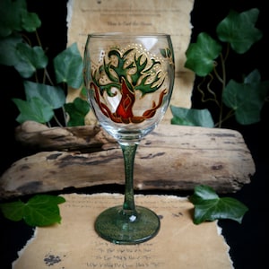 Hand Painted Tree of Life Glass Chalice - Pagan Altar Goblet