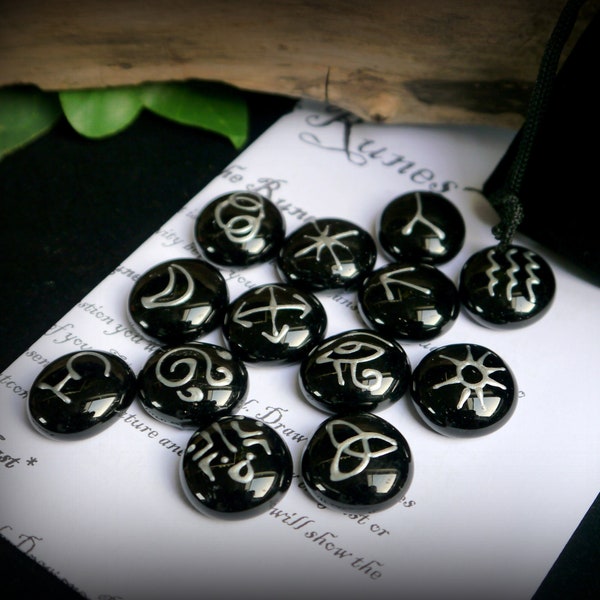 13 Witches Black and Silver Runes with a Black Bag and Casting Instructions Witch Gift Yule Stocking Filler