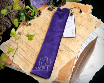 Wand bag hand made cotton velvet Hare and Moon Design Witchcraft Altar tool Pagan Wicca