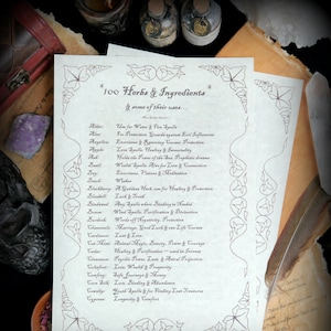 Witches 100 Herb information A4 Posters on Parchment Paper Pagan Wiccan Spells Gift