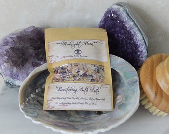 Hexen-Badesalz &#39;Midnight Moon&#39; Himalaya- und Totesmeersalz Selbstpflege Jasmin-Zitrone und Patchouli-Jasmin und blauen Malvenblüten Wicca