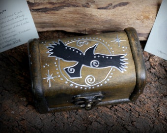 Hand painted Raven and Moon Chest Wooden Trinket box Witches Gift Halloween