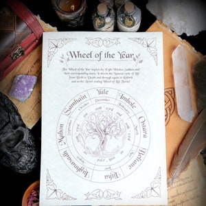 Wheel of the Year A4 Poster Parchment Paper  Pagan Wiccan Witchcraft Gift