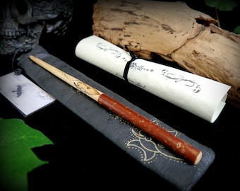 Witches Hand Carved Willow Wood Wand with Goddess and Moon design Wicca Pagan Altar Gift Wooden Wand