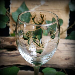 Hand Painted Stag Glass Chalice Witches Goblet Altar Pagan Wicca Green Man Gift image 5