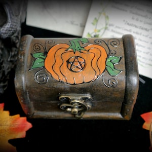 Hand painted Pumpkin Chest Wooden Samhain Trinket box Witches Gift Halloween
