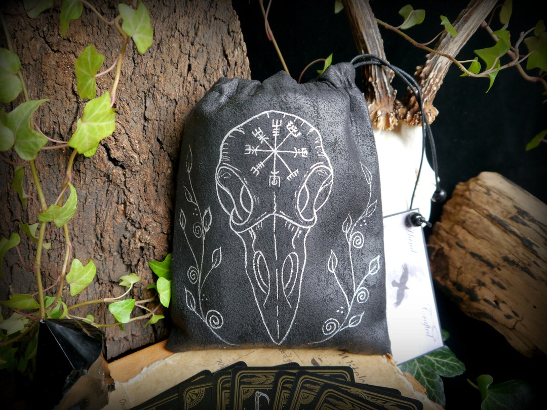 Handmade Raven Skull Tarot Bag: Faux Leather Viking Compass Pouch - Etsy