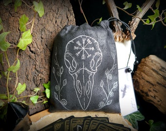 Tarot bag Raven Skull and Viking Compass design Storage Pouch handmade Faux Leather Vegisir Design Witchcraft Altar tool Pagan Wicca