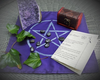 Witches Casting Runes Set Chest and Altar Cloth Pentacle Wicca Pagan Gift Divination
