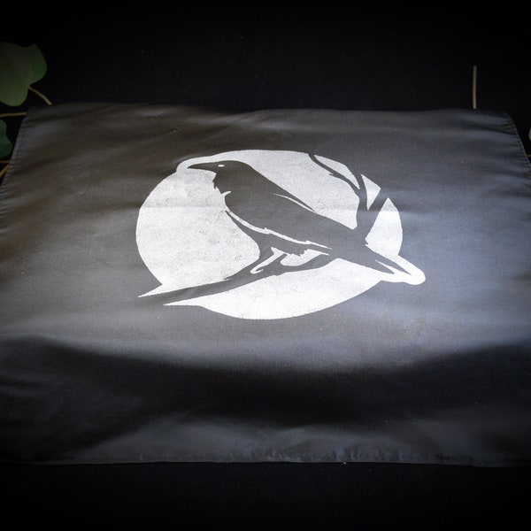 Altar cloth faux Raven and Moon silk Taffeta  Wicca Pagan Witchcraft Black Alter Tarot Cloth Casting cloth