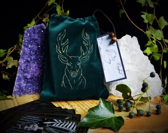 Tarot bag Crystal Storage Pouch Stag hand made cotton velvet  Witchcraft Altar  Pagan Wiccan