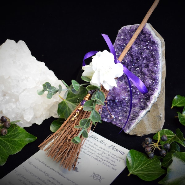 Ostara Handmade Witches Besom Amethyst crystals Protection witchcraft wicca pagan