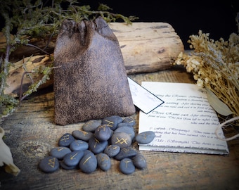 Elder Futhark Viking River Stone Runes Set: Divination, Casting Bag & Instructions