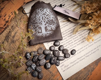 Witches' Stone Runes: Elder Futhark Set with Tree of Life Bag