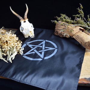 Handmade Black Altar Cloth: Silver Pentacle, Wiccan Pagan Decor