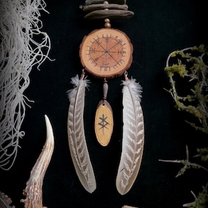 Vegvisir Wooden Talisman the Viking Compass Protection Bind Rune Handmade charm Witches Wicca Pagan Gift