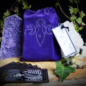 Sac de tarot pochette de rangement en cristal déesse et lune fait main velours de coton sorcellerie autel païen wicca