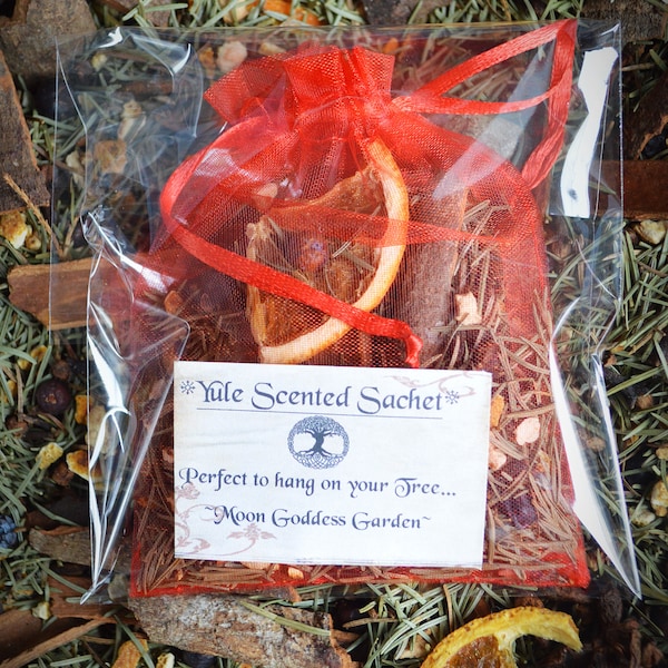 Yule Scented Herb Sachet xmas decoration Altar Organza Pouch Red wiccan Pagan Witchcraft