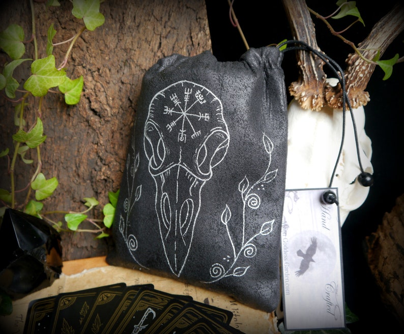 Handmade Raven Skull Tarot Bag: Faux Leather Viking Compass Pouch - Etsy