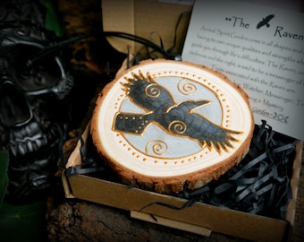 Raven and Moon Wooden Altar Piece Witches Animal Totem Wicca Pagan Yule Tree decoration Gift