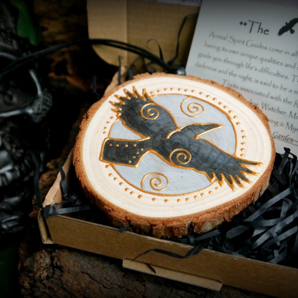 Corbeau et lune autel en bois sorcières Animal Totem Wicca païen Yule décoration d'arbre cadeau