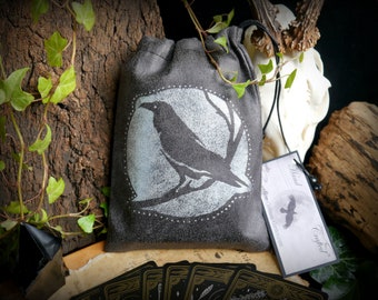 Tarot bag Raven and Moon Storage Pouch hand made Faux Leather Viking Raven Design Witchcraft Altar tool Pagan Wicca