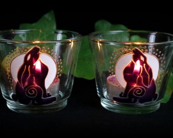 Moon Gazing Hare Glass Candle Holders Full Moon