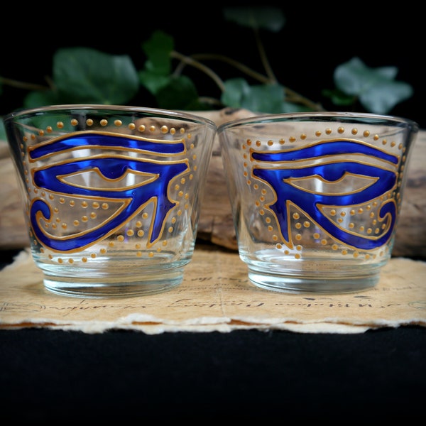 Hand Painted Eye of Ra & Horus Candle Holders: Egyptian Altar Decor