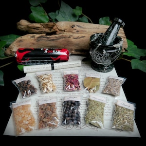 Marble Mortar and Pestle Incense Making Kit: Wiccan Altar Herbs