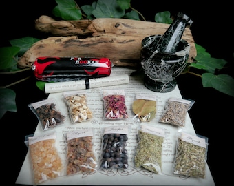 Incense making kit with Marble Mortar and Pestle Witches Wicca Pagan Altar Yule Gift witches gift herbs spells potions