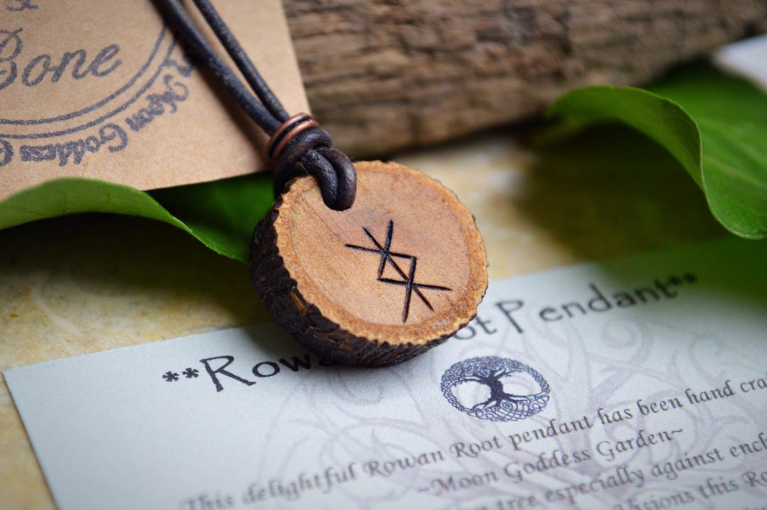Rowan Root Wood Pendant Handmade Bind Rune Wiccan Pagan Witch Gift ...