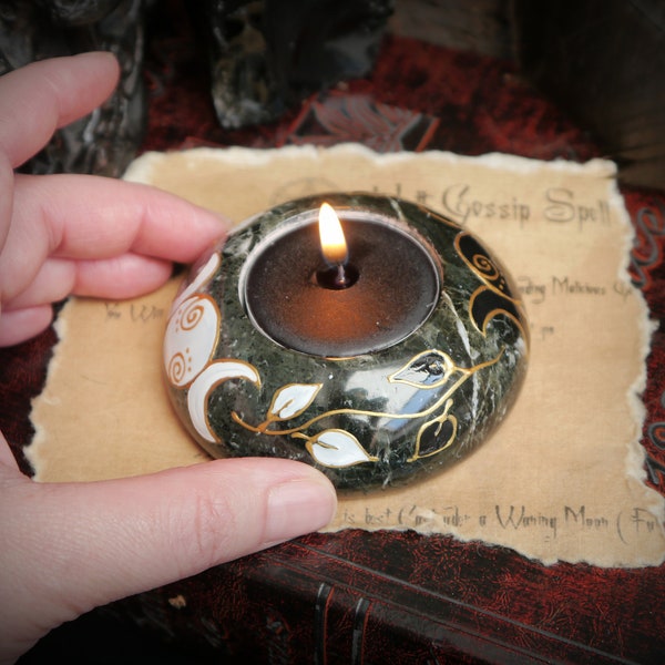 Triple Moon Black Marble Candle Holder Witches Altar Wicca Pagan Full Moon Gift