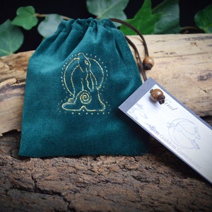 Sac runique Crystal Storage Pouch fait à la main en velours de coton Lièvre et Lune Design Sorcellerie Autel outil Pagan Wicca