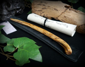 Witches Rowan Wood Wand Hand Carved with Branch design Bag and Spells Wicca Witchcraft Pagan Wiccan